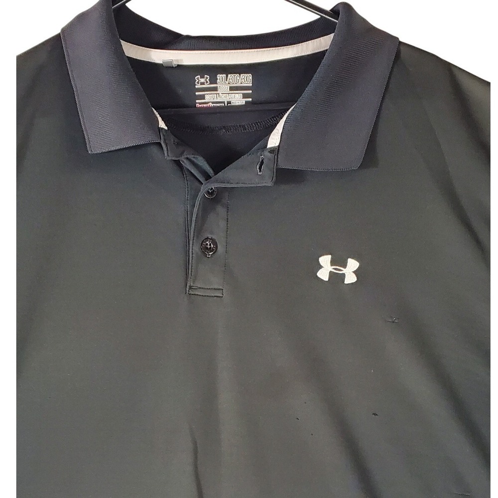 Under Armour Mens 3XL Heatgear Polo Shirt Black Short Sleeve Loose Fit Golf UA